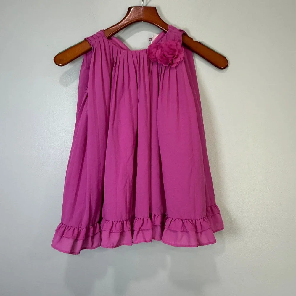 Gymboree Girls Magenta Pink Pleated Chiffon Rosette‎ Ruffle Dress 4T